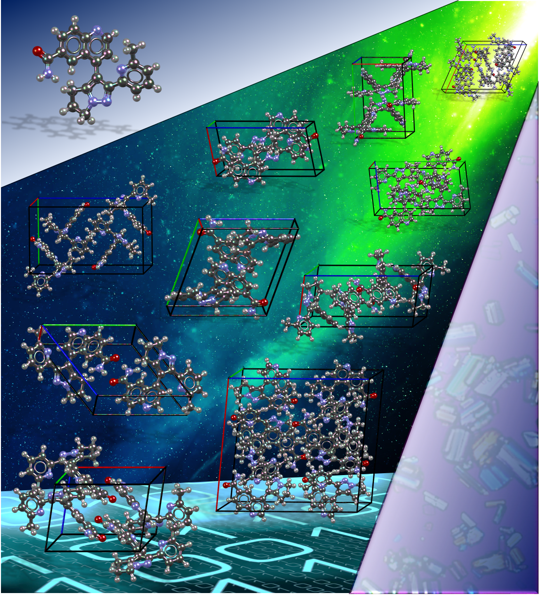 Molecular diagram and packing diagrams of the ten neat polymorphs of Galunisertib.