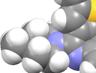 A model cell with a space-filled molecule