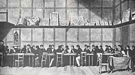 An engraving of UCL Chemistry Students sitting an exam